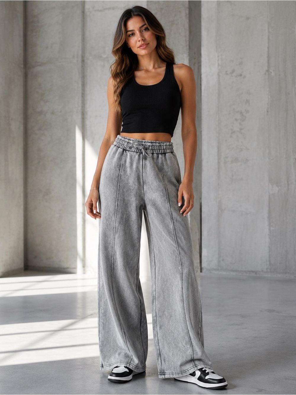 Zara Gray Acid Wash Wide Leg Sweatpants Size S
